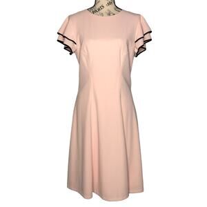 Tommy Hilfiger SIZE 10 Pink Ruffled Black Detail Short Sleeve Fit & Flare Dress